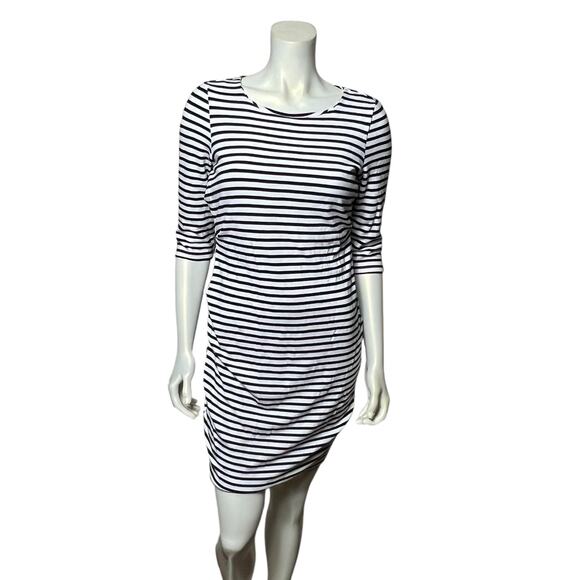 A Pea in the Pod Maternity Black & White Striped Dress Size S Bodycon 3/4 Sleeve - Picture 1 of 9
